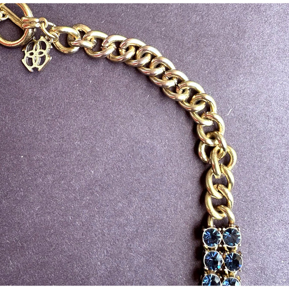 VTG Anne Taylor Chunky Gold Tone Necklace Blue Rhinestone Bib Statement Formal - Picture 6 of 8